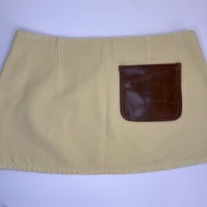 NWT KHY Canvas Mini Skirt Wheat Cotton Leather Pocket Size S